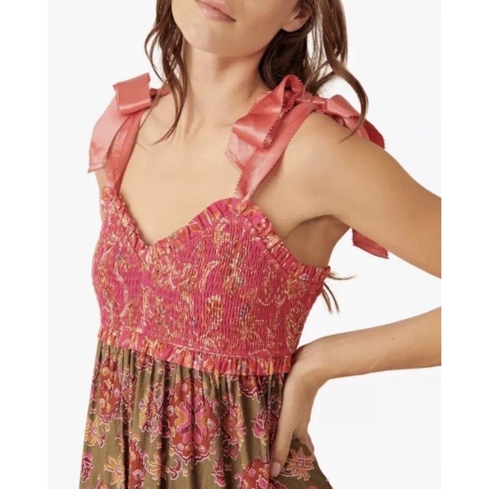 Free People Bluebell Maxi Dress L Floral Smocked Tiered Cotton Boho - Picture 4 of 10